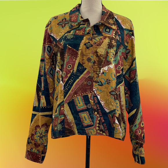 COLDWATER Creek Printed Button Down Jacket Large - Picture 11 of 11
